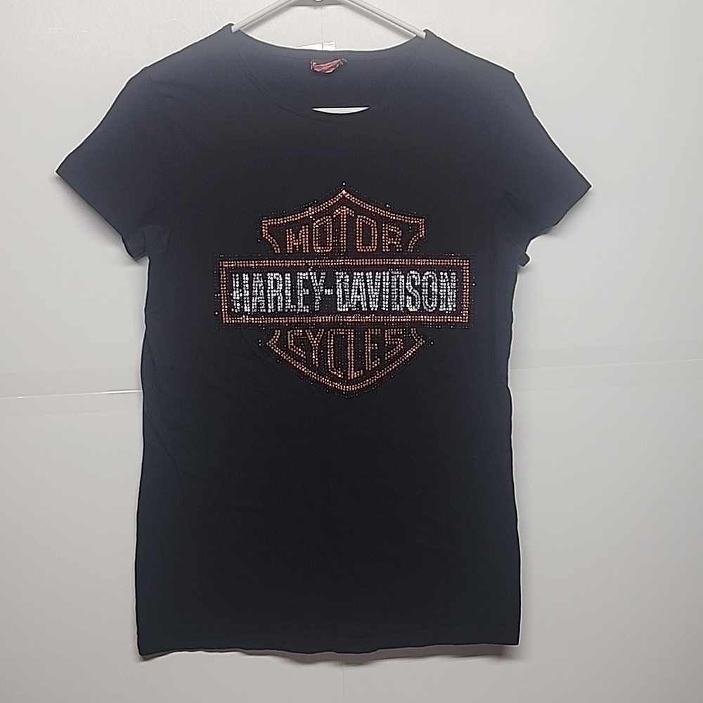 Motor Harley-Davidson cycles bling black short sleeve t-shirt